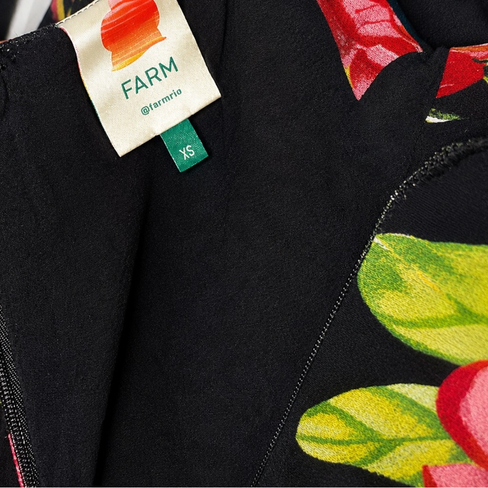 Farm Rio Nanaju Floral Mini tropical Bold Dress in Black Multi Pinks Orange XS - Picture 4 of 10
